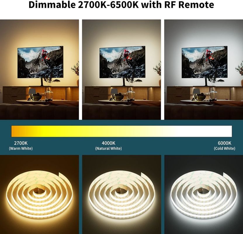 COB LED Çizgi Işığı CCT Düzenlenebilir 560LED'ler CRI90 2m Düzenlenebilir 2700K-6500K 24V LED Teyp Işıklar Kabine Yatak Odası İçin