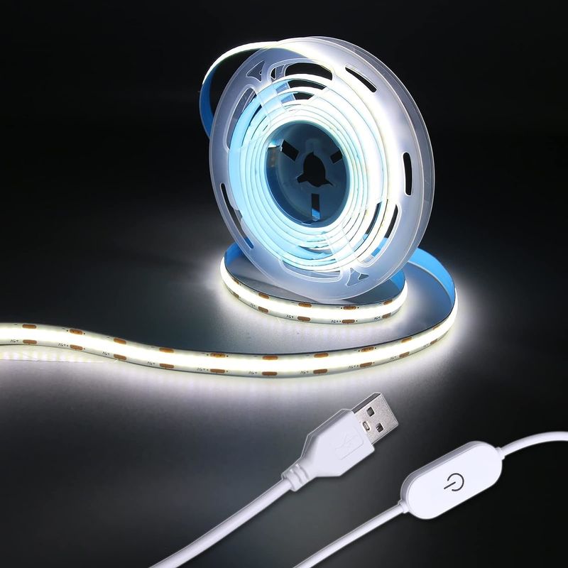 Hongtop COB LED Çizgi Işıkları 5V USB 6.56ft/2m 640LED'ler Dokunmasız Adımlandırılabilir 6000K Beyaz 13W