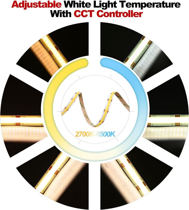 560LED COB LED Şerit 90 CRI CCT Esnek COB 3M Adaptör ve Mini RF Denetleyicisiyle