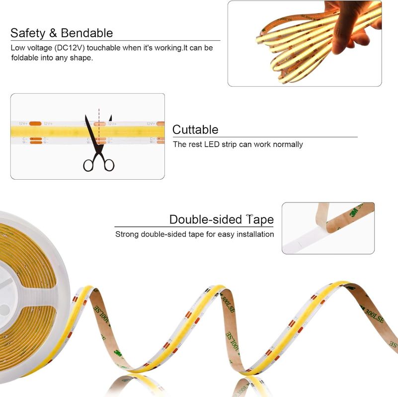 560LED COB LED Şerit 90 CRI CCT Esnek COB 3M Adaptör ve Mini RF Denetleyicisiyle
