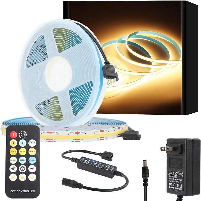COB LED Çizgi Işıkları CCT (2700K-6500K Düzenlenebilir) 2M 560LEDs/m CRI90 Led Teyp Light Kit