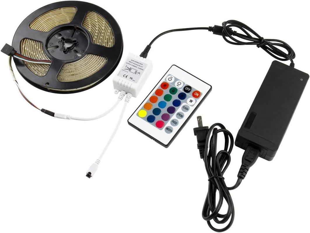 120 derece ışın açısı RGB LED şerit 5M SMD5050 24 tuş IR denetleyici Dimmable şerit