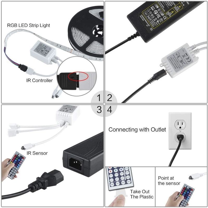 120 derece ışın açısı RGB LED şerit 5M SMD5050 24 tuş IR denetleyici Dimmable şerit