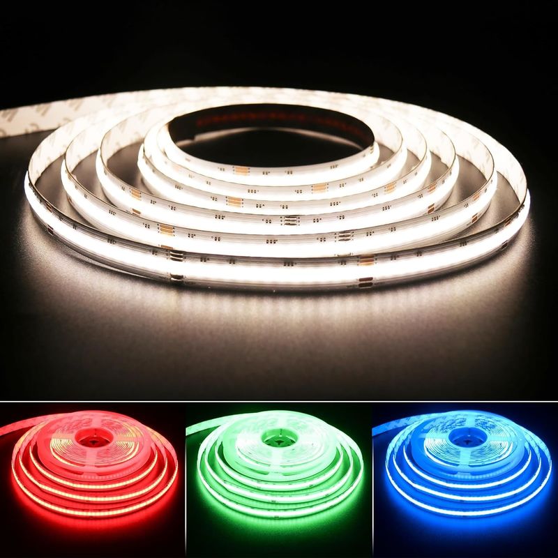 784 LED/m IP20 derecesi ve DMX512/RF/Bluetooth/WiFi kontrolü ile dimlenebilir 19W RGBW COB LED şeridi