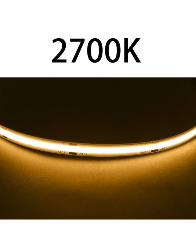 Yüksek CRI DC24V COB480 lambaları 5m/roll RA90 kabuklu şerit iç mekan dış dekorasyon için su geçirmez profilli COB şerit