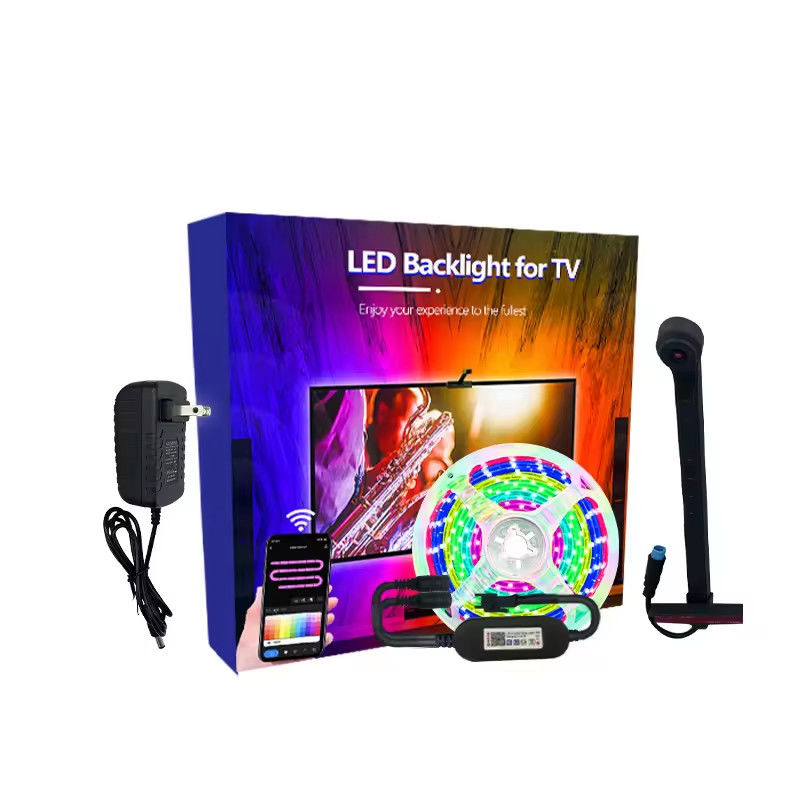 55-75 Inç TV ve PC için Sensörlü WiFi LED TV Arkaplanı Alexa ve Google Asistan ile Uyumlu RGBIC Uygulama Kontrolü