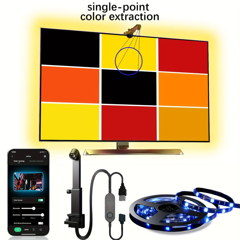 55-75 Inç TV ve PC için Sensörlü WiFi LED TV Arkaplanı Alexa ve Google Asistan ile Uyumlu RGBIC Uygulama Kontrolü