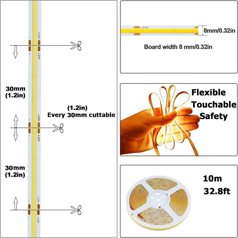 İç ve dış mekan dekorasyonu COB LED şerit ışığı Yüksek CRI 280 320/480 uzaktan kumanda