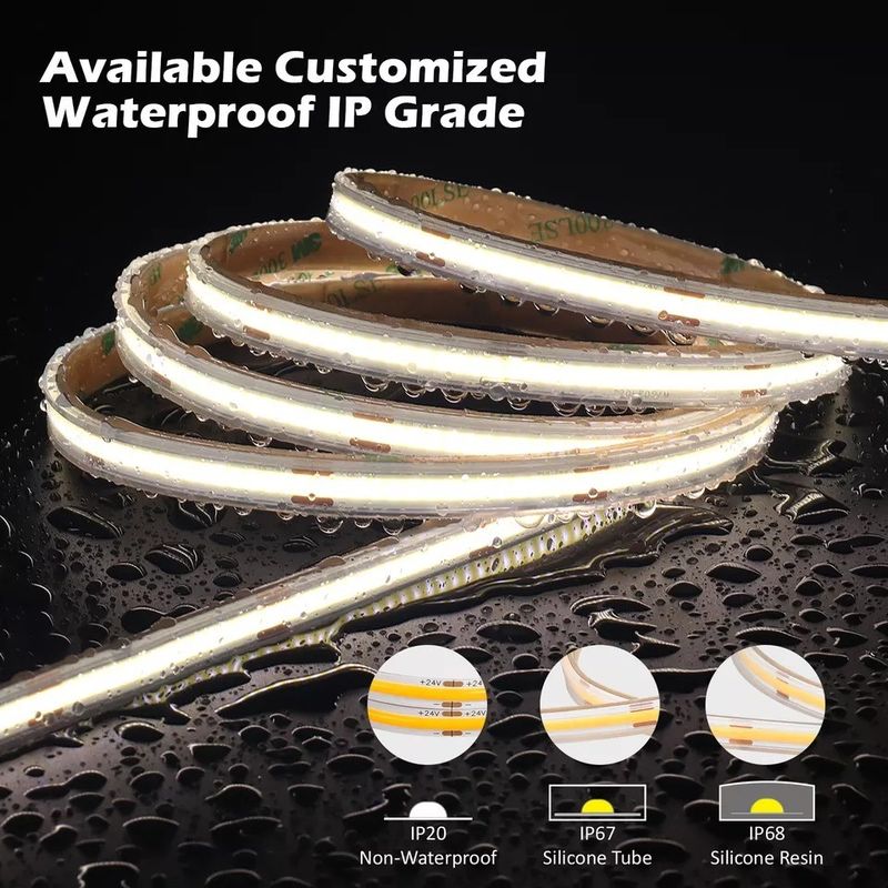 12V 24V Su geçirmez IP65 IP67 IP68 CRI90 Sessizleştirilebilir 5M Esnek COB LED Çizgi
