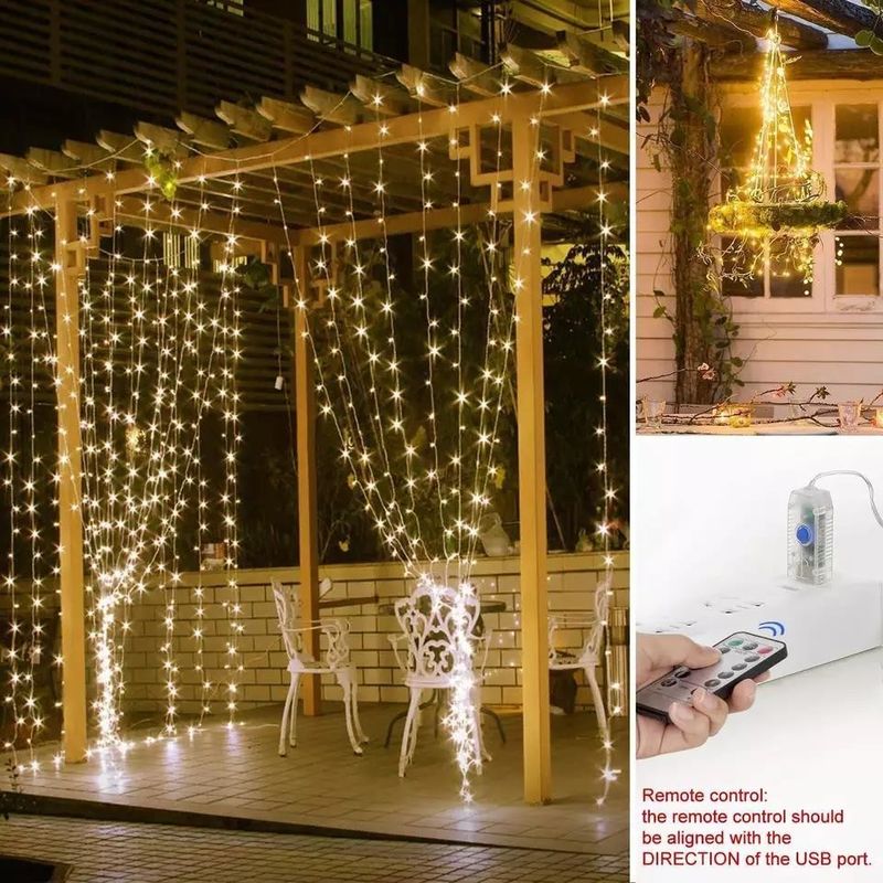 Yatak odası dekorasyonları için 3500K sıcak beyaz LED perde ışığı 3x2.4m 240d USB güç modları