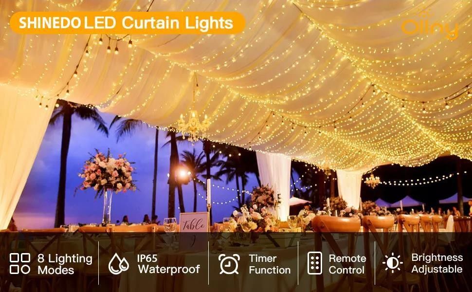 Yatak odası dekorasyonları için 3500K sıcak beyaz LED perde ışığı 3x2.4m 240d USB güç modları