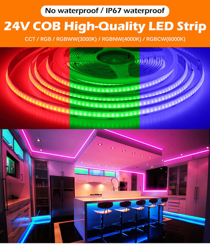 LED bant 5m/lot Smd 320 384 840Leds/m Su geçirmez Esnek Cob Led Şerit Dc 24v Ra90 RGBCCT 3000k 4000k 6000k