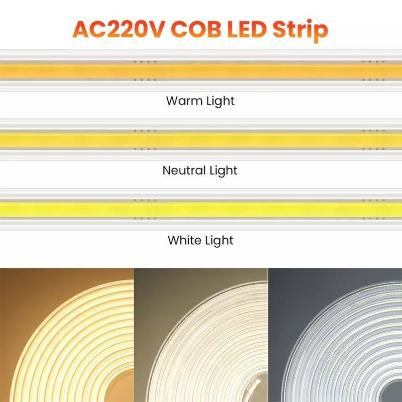 220v 280LEDs/m Beyaz/Sıcak Beyaz/Nötral Beyaz COB LED Şerit CE RoHS 100m 50m Yüksek Voltaj