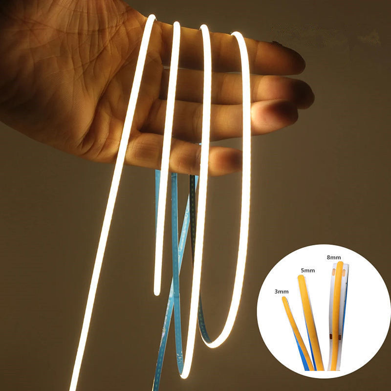 İç mekan aydınlatması Sıcak beyaz COB LED şeridi 8mm genişliği FPC LED RESISTOR malzemesi ile