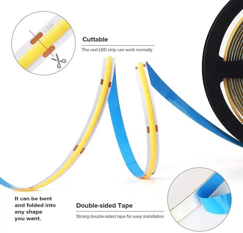 12V 24V RA 90 Yüksek CRI LED Teyp Işığı 16.4FT 100lm/w Akışla Kesilebilir COB Şerit