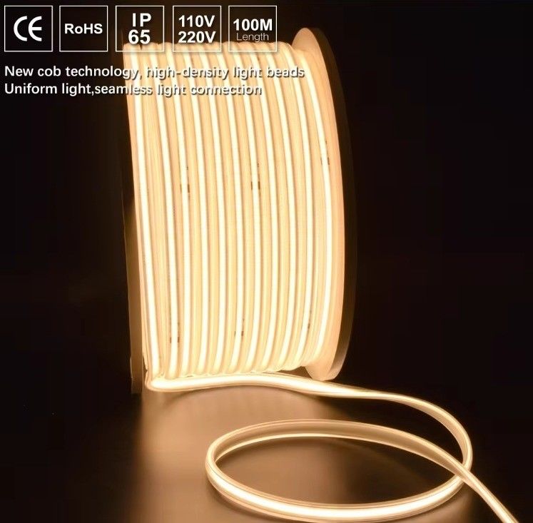 Yüksek Voltajlı Esnek COB LED Çizgi Işığı IP65 Su geçirmez 50M 100M bir makara başına 30000 Saat Yaşam Süresi ve 80 CRI ile