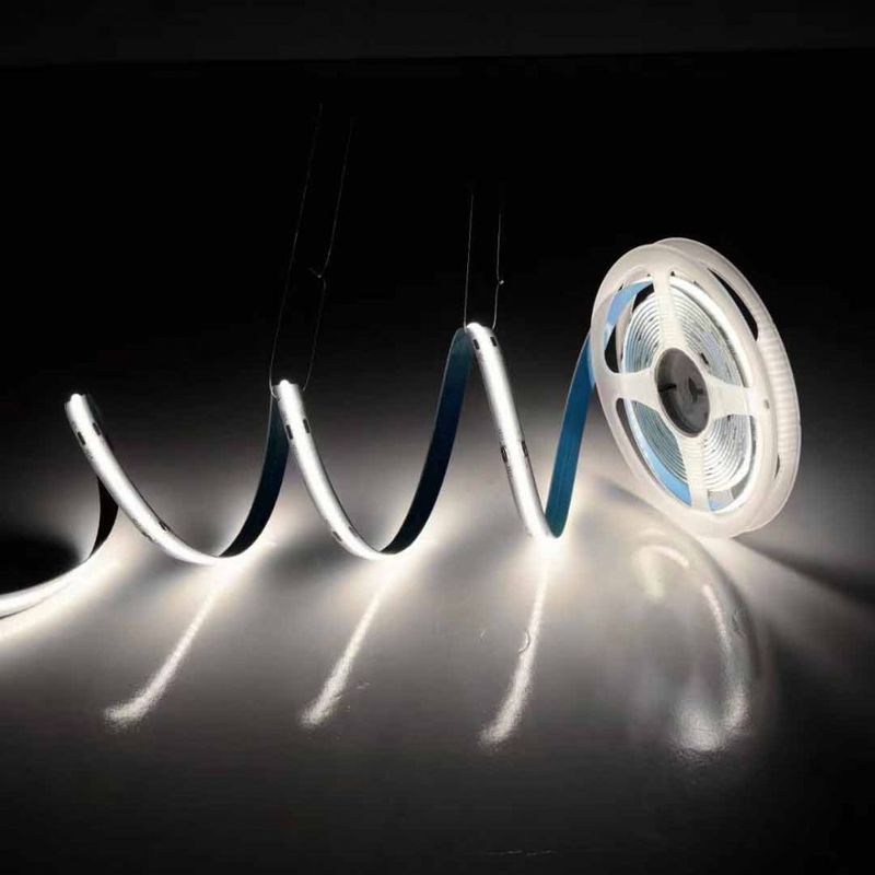Lamba Işık verimliliği 80lm/w Uzun ömür süresi 50000 Saat COB LED şerit CRI 90 Rulo başına 5M DC12V Meter başına 300 LED